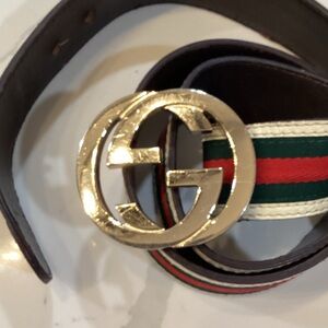 Gucci Red and Green Stripe Belt with Gold Buckle100”Authentic